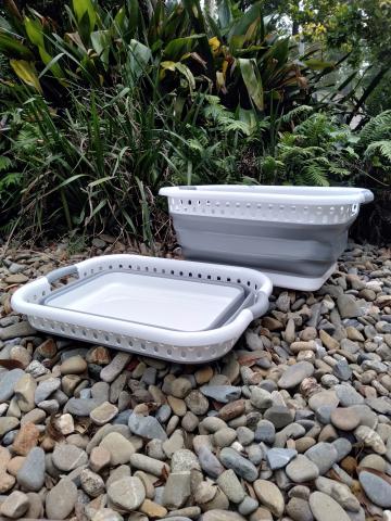Collapsible foldable washing baskets white and grey